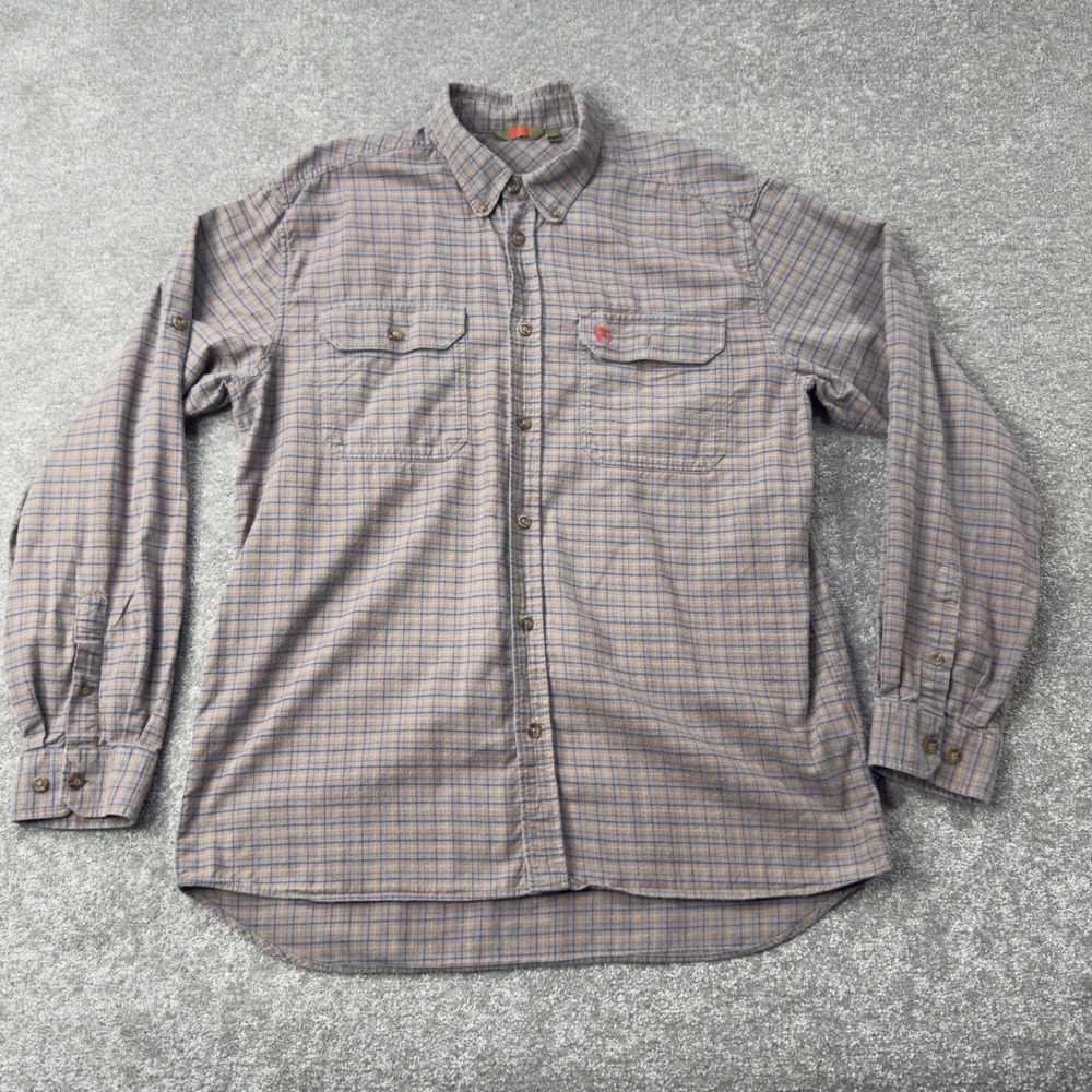 Fjallraven Forest Flannel Mens XL Brown Grey Blue Plaid Long Sleeve Button Down